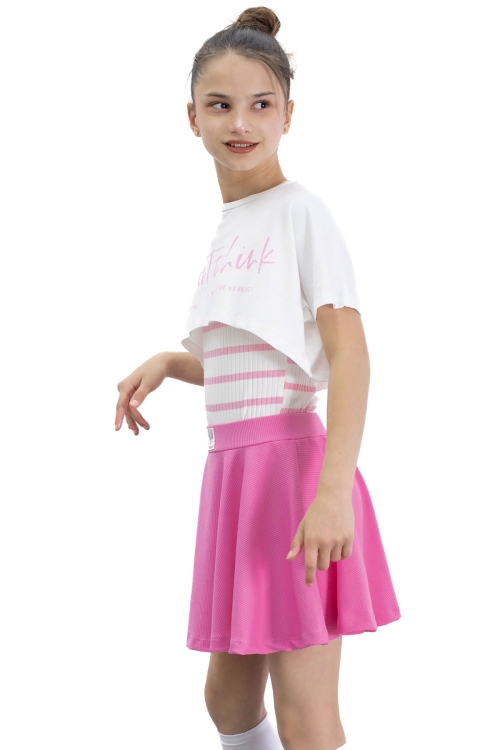 Pembe Beli Lastikli Fitilli Kız Çocuk Tenis Eteği 21039