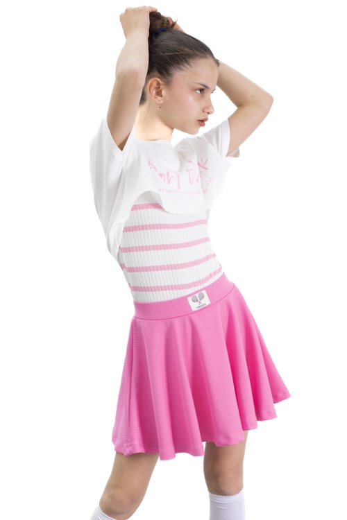 Pembe Beli Lastikli Fitilli Kız Çocuk Tenis Eteği 21039