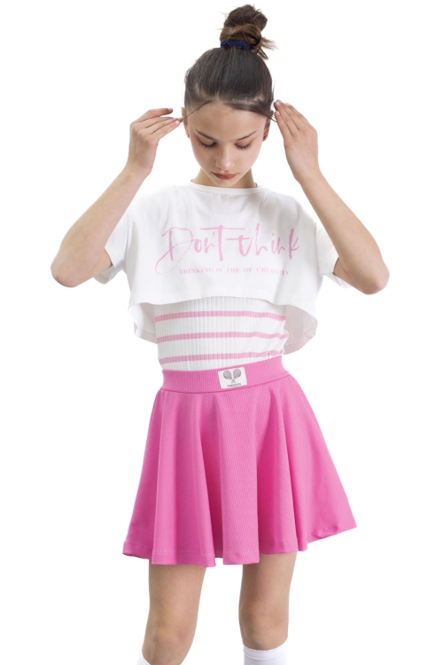 Pembe Beli Lastikli Fitilli Kız Çocuk Tenis Eteği 21039