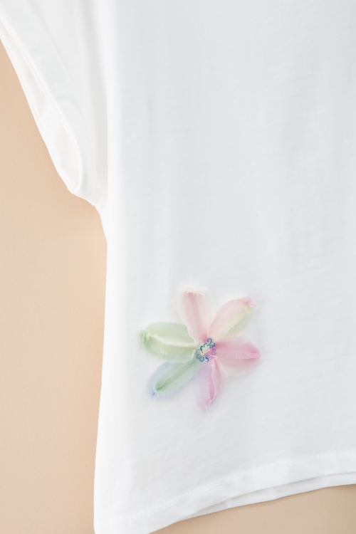 Pembe Çiçek İşlemeli Tüllü Etekli Kısa Kol Bluzlu Kız Çocuk 2li Takım 21046