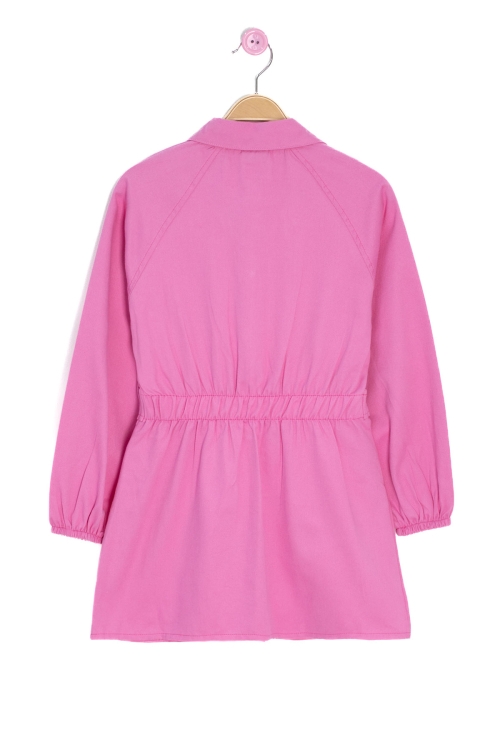 Pembe Çıtçıt Kapamalı Kuşaklı Kız Çocuk Keten Elbise 20694