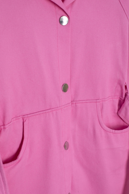 Pembe Çıtçıt Kapamalı Kuşaklı Kız Çocuk Keten Elbise 20694