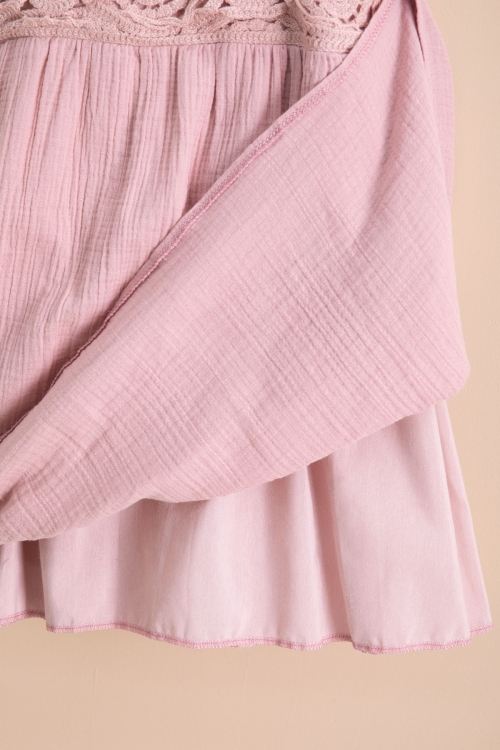 Pembe Dantel İşlemeli Müslin Kız Çocuk Elbise 20778