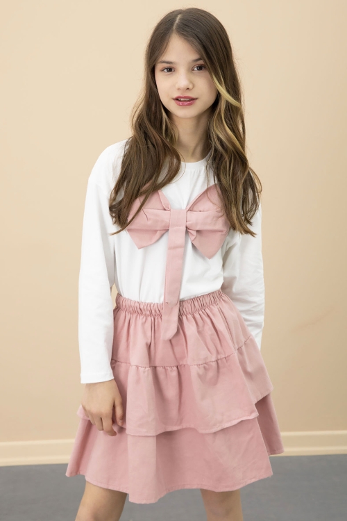 Pembe Fiyonklu Badili Kız Çocuk Etekli 2li Takım 20687