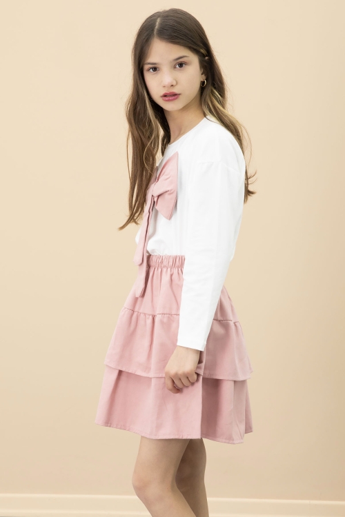 Pembe Fiyonklu Badili Kız Çocuk Etekli 2li Takım 20687