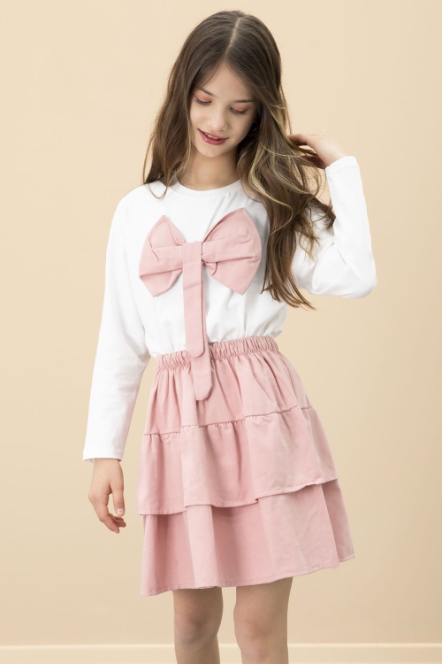 Pembe Fiyonklu Badili Kız Çocuk Etekli 2li Takım 20687