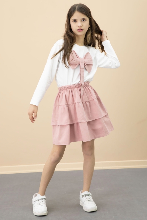 Pembe Fiyonklu Badili Kız Çocuk Etekli 2li Takım 20687