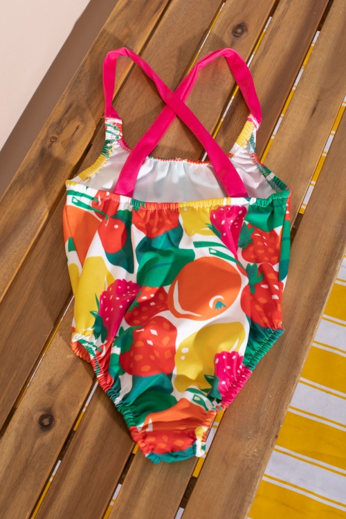 Pembe İp Askılı Meyve Desenli Kız Çocuk Mayo 21071