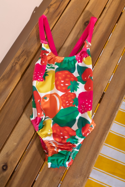 Pembe İp Askılı Meyve Desenli Kız Çocuk Mayo 21071