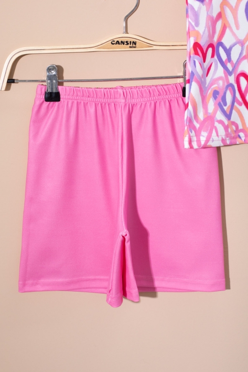 Pembe Kalp Desenli Kısa Kollu Kız Çocuk 2li Mayo Takımı 21073