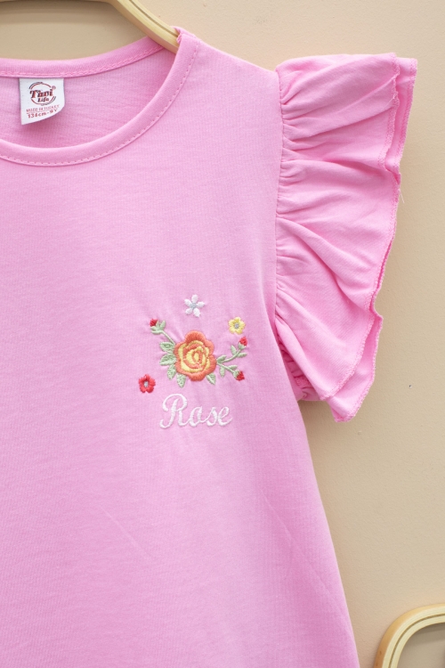 Pembe Kolları Fırfırlı Çiçek Desenli Şort Etekli 2li Takım 20716