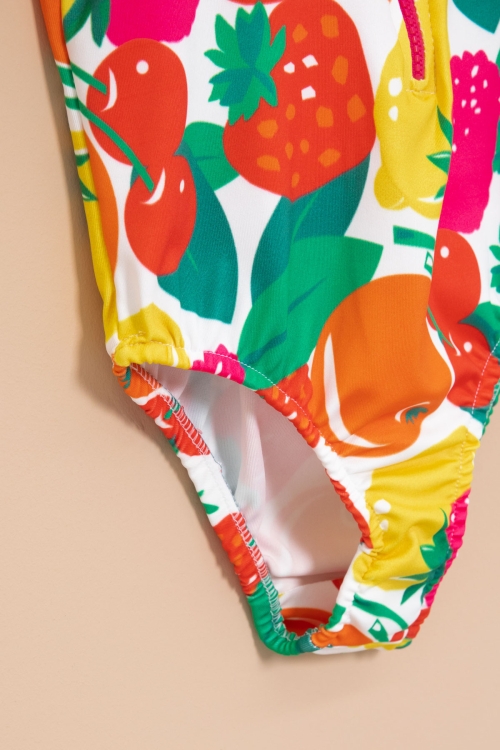 Pembe Meyve Desenli Fermuar Kapamalı Kısa Kol Kız Çocuk Mayo 21133