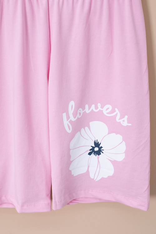 Pembe Omzu Çiçek Baskılı Tİşörtlü Şortlu Kız Çocuk 2li Takım 21066