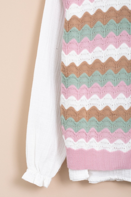 Pembe Örgü Süveterli Müslin Gömlekli Kız Çocuk Pantolonlu 3lü Takım 20669