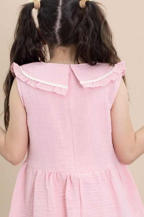 Pembe Sıfır Kol Bebe Yaka Bluzlu Pantolonlu Kız Çocuk 2li Takım 21028