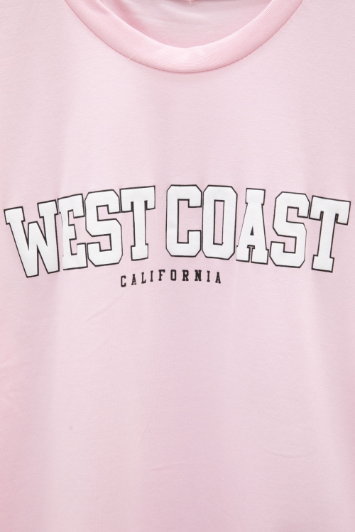 Pembe West Coast Yazılı Kısa Kol Kız Çocuk Bisiklet Yaka Tişört 20962