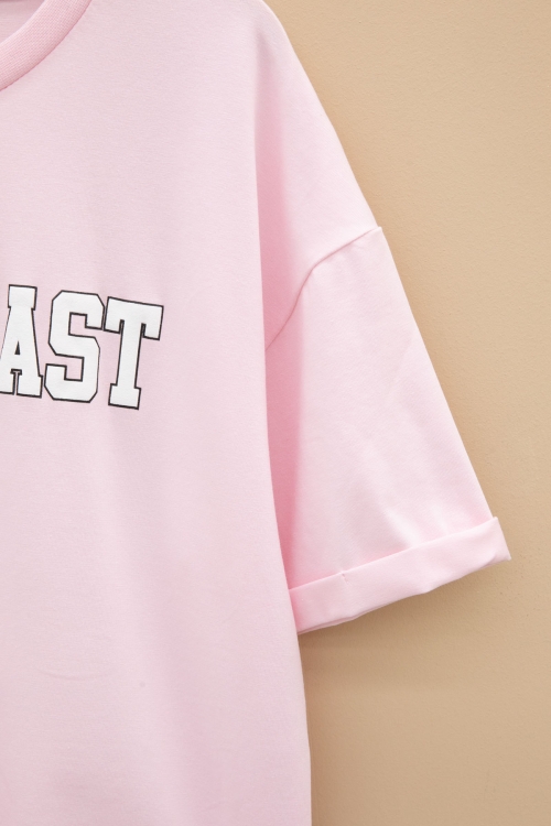 Pembe West Coast Yazılı Kısa Kol Kız Çocuk Bisiklet Yaka Tişört 20962