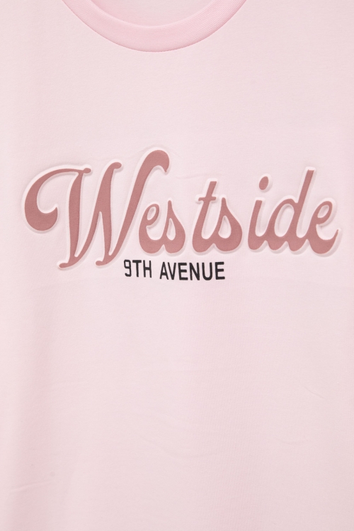 Pembe West Side Kabartmalı Yazılı Kız Çocuk Bisiklet Yaka Tişört 20973
