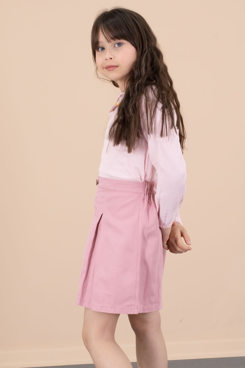 Pembe Yakası Çiçek Nakışlı Müslin Gömlekli Etekli Kız Çocuk 2li Takım 20673