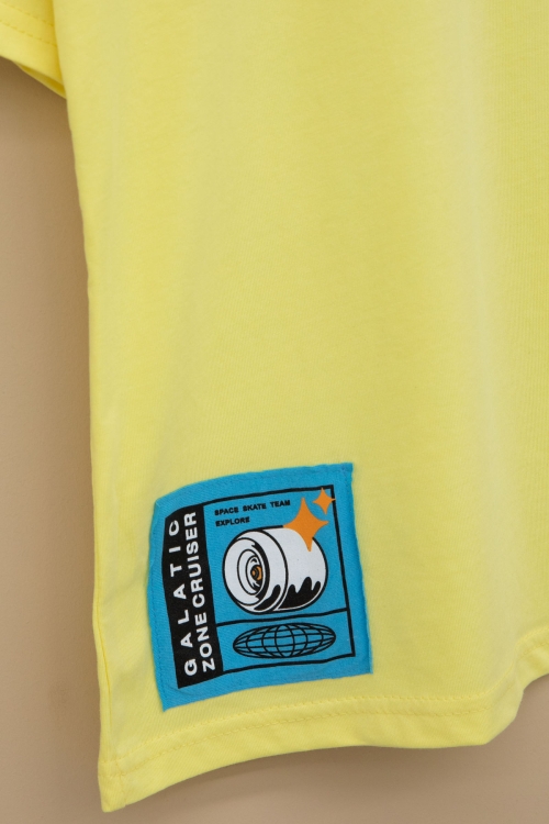 Sarı Kaykay Baskılı Yazılı Erkek Çocuk Bisiklet Yaka Tişört 20915