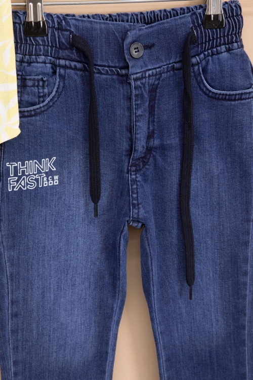 Sarı Yaprak Desenli Keten Gömlekli Erkek Çocuk Takım 19117