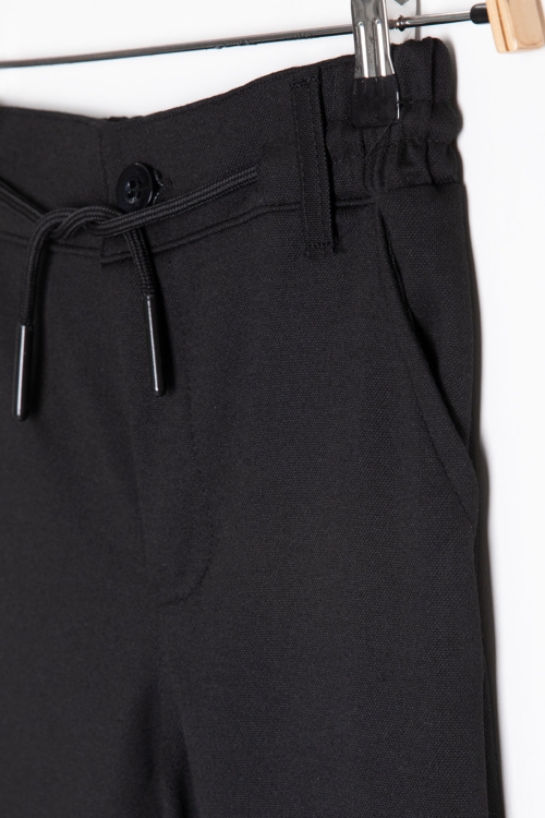 Siyah Beli  Bağcıklı Duble Paça Erkek Çocuk Jogger Kumaş Pantolon 20744