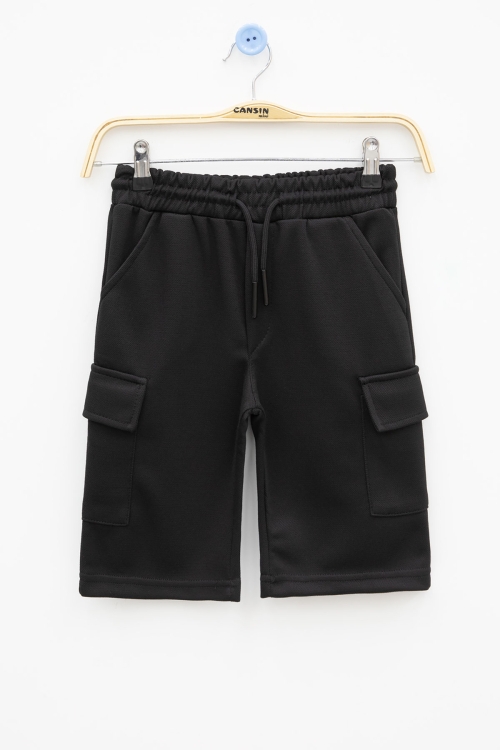 Siyah Beli Lastikli Çift Kargo Cepli Erkek Çocuk Şort 21175