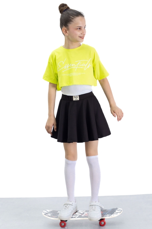 Siyah Beli Lastikli Fitilli Kız Çocuk Tenis Eteği 21044