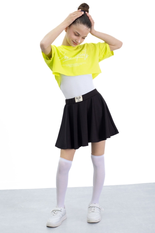 Siyah Beli Lastikli Fitilli Kız Çocuk Tenis Eteği 21044