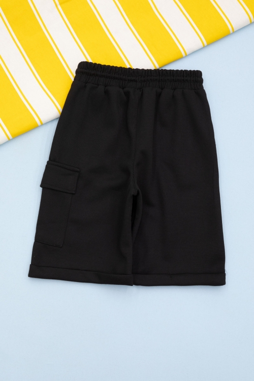 Siyah Beli Lastikli Jogger Kumaş Tek Kargo Cepli Erkek Çocuk Şort 21153