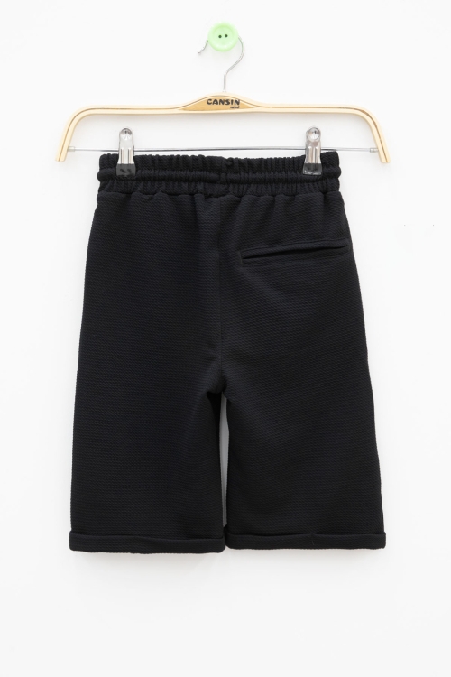 Siyah  Beli Lastikli Ponpon Kumaş Basic Erkek Çocuk Şort 21166