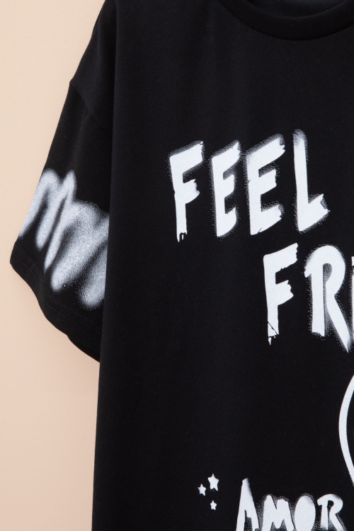 Siyah Cep Detaylı Yazı Baskılı Erkek Çocuk Bisiklet Yaka Tişört 20904