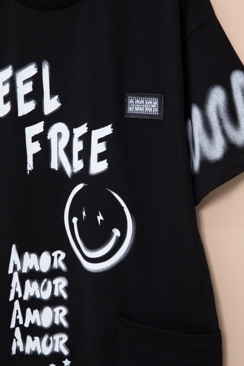 Siyah Cep Detaylı Yazı Baskılı Erkek Çocuk Bisiklet Yaka Tişört 20904