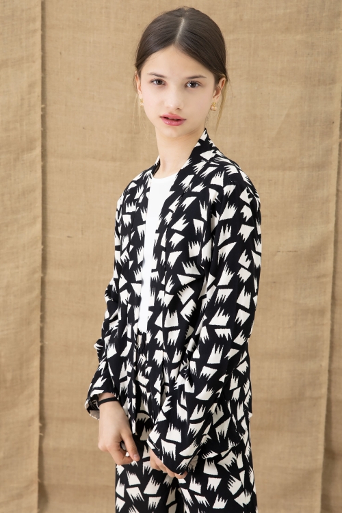 Siyah Desenli Bluzlu Geniş Paça Pantolonlu Kız Çocuk 3lü Takım 20762