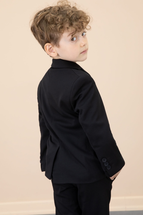 Siyah Düğmeli Ceketli Basic Tişörtlü Erkek Çocuk Pantolonlu 3lü Takım Elbise 20720