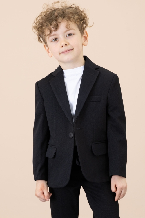 Siyah Düğmeli Ceketli Basic Tişörtlü Erkek Çocuk Pantolonlu 3lü Takım Elbise 20720