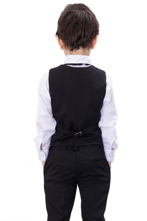 Siyah Düğmeli Yelekli Papyonlu Gömlekli Erkek Çocuk 4lü Takım Elbise 20542