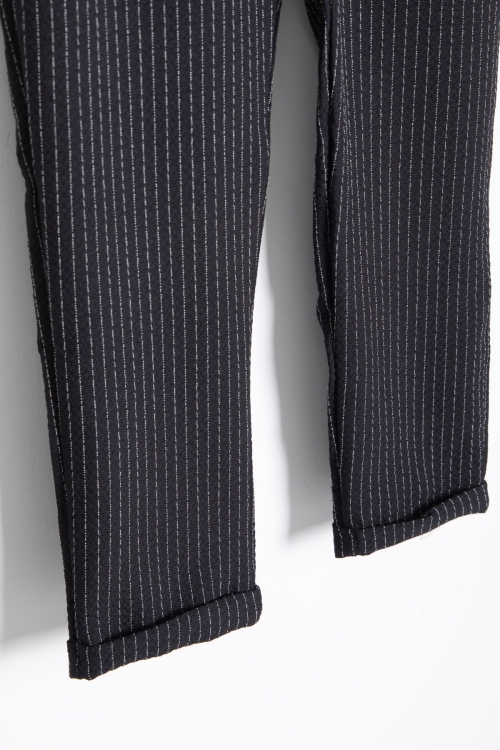 Siyah Erkek Çocuk Çizgili Duble Paça Gofre Kumaş Pantolon 21050