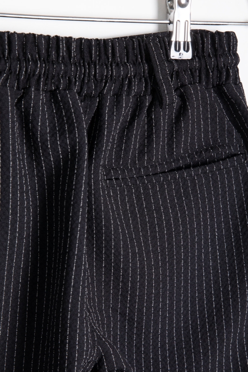 Siyah Erkek Çocuk Çizgili Duble Paça Gofre Kumaş Pantolon 21050