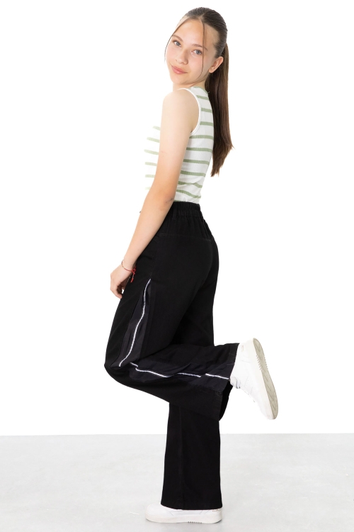 Siyah Geniş Paça Yanları Şeritli Kız Çocuk Jean Pantolon 21123