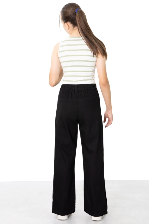Siyah Geniş Paça Yanları Şeritli Kız Çocuk Jean Pantolon 21123