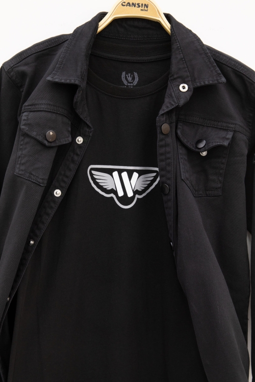 Siyah Keten Gömlekli Bisiklet Yaka Baskılı Tişörtlü Erkek Çocuk 2li Takım 20255