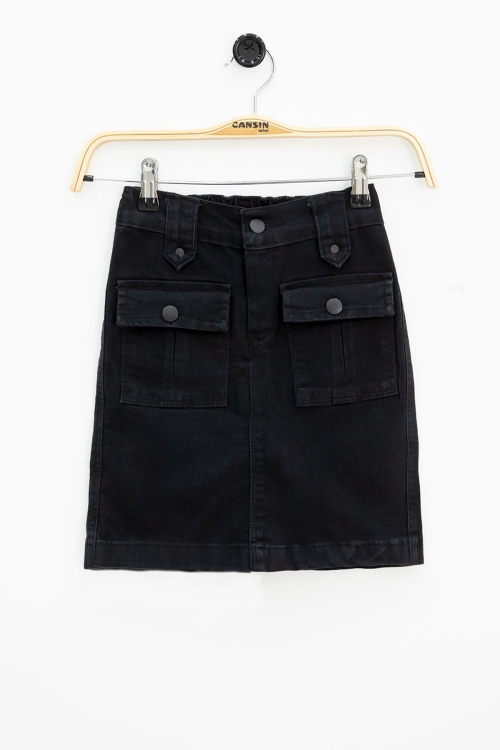 Siyah Ön Cepli Beli Lastikli Kız Çocuk Jean Şort Etek 21120