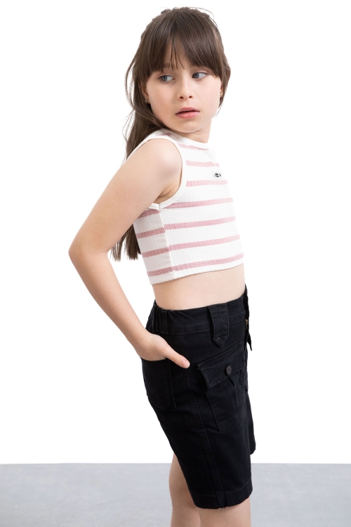 Siyah Ön Cepli Beli Lastikli Kız Çocuk Jean Şort Etek 21120