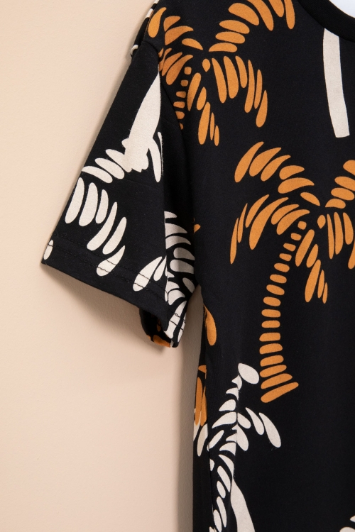 Siyah Palmiye Desenli Yazılı Cepli Erkek Çocuk Bisiklet Yaka Tişört 20931