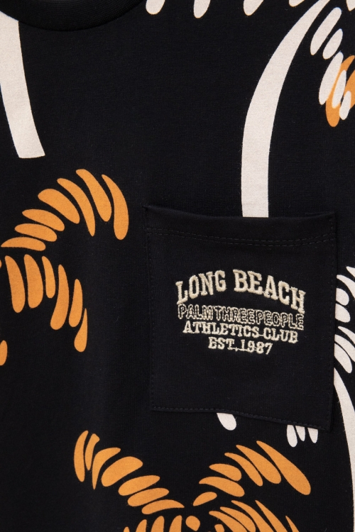 Siyah Palmiye Desenli Yazılı Cepli Erkek Çocuk Bisiklet Yaka Tişört 20931