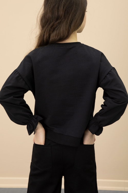 Siyah Payetli Yıldız Desenli Badili Kız Çocuk Pantolonlu 2li Takım 20682