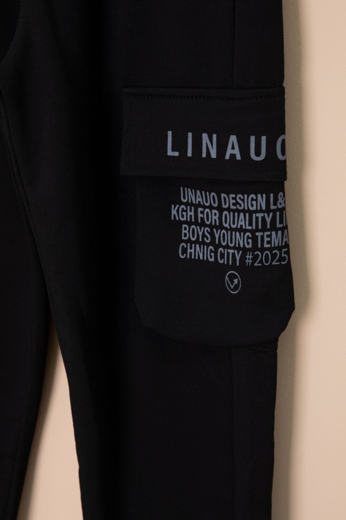 Siyah Yazı Baskılı Cepli Erkek Çocuk Beli Lastikli Eşofman Altı 20202