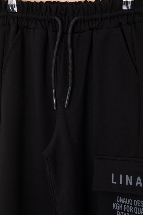 Siyah Yazı Baskılı Cepli Erkek Çocuk Beli Lastikli Eşofman Altı 20202