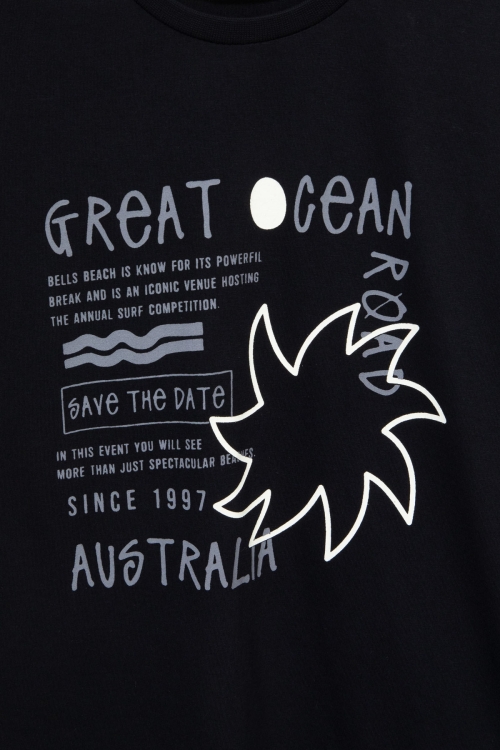 Siyah Yazı Baskılı Tişörtlü Çizgili Şortlu Erkek Çocuk 2li Takım 21076